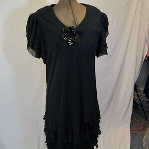 I Magnin/ Ann Hobbs for Cattiva black dress with tiered flounce  16